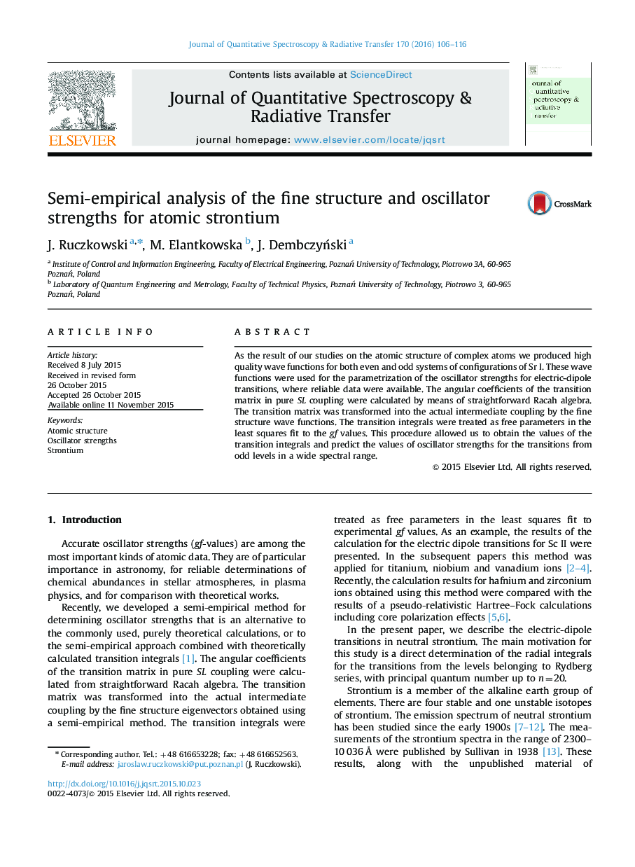 Semi-empirical analysis of the fine structure and oscillator strengths for atomic strontium