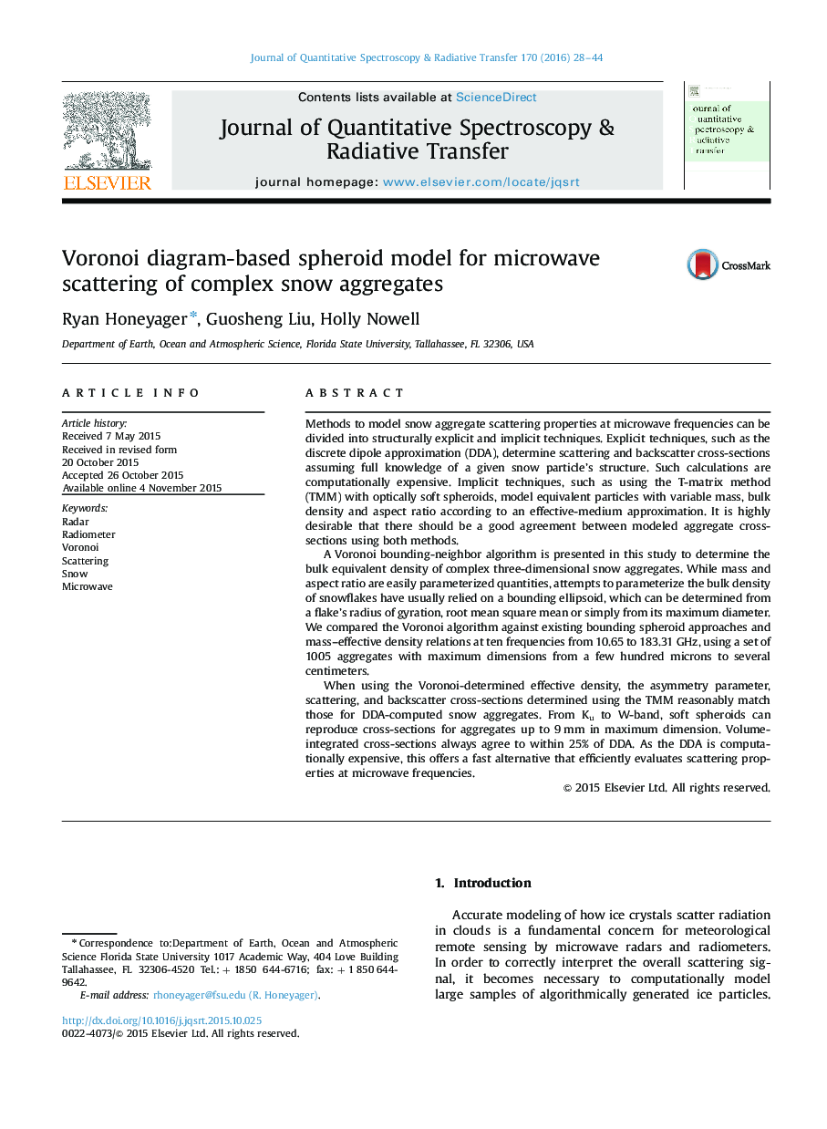 Voronoi diagram-based spheroid model for microwave scattering of complex snow aggregates