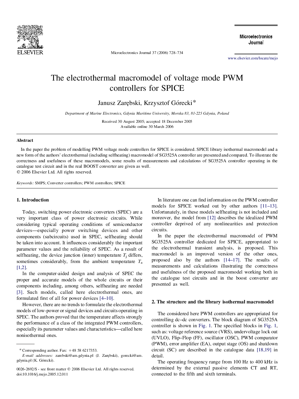 The electrothermal macromodel of voltage mode PWM controllers for SPICE