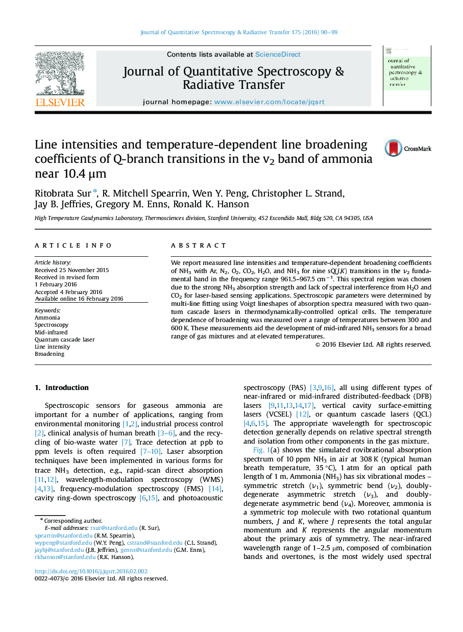 Line intensities and temperature-dependent line broadening coefficients of Q-branch transitions in the v2 band of ammonia near 10.4 Î¼m