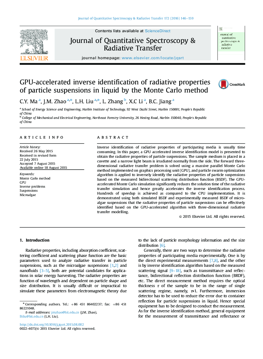 GPU-accelerated inverse identification of radiative properties of particle suspensions in liquid by the Monte Carlo method