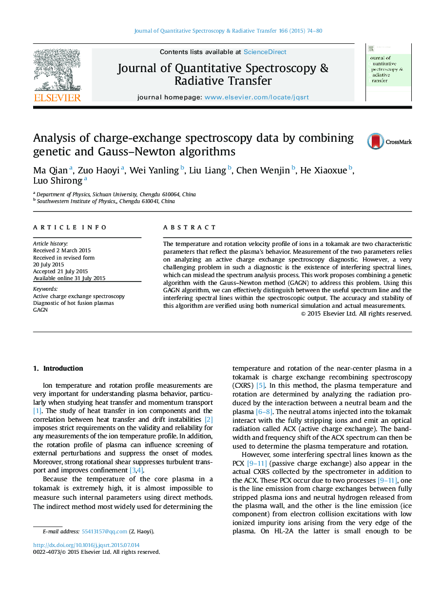 Analysis of charge-exchange spectroscopy data by combining genetic and Gauss-Newton algorithms