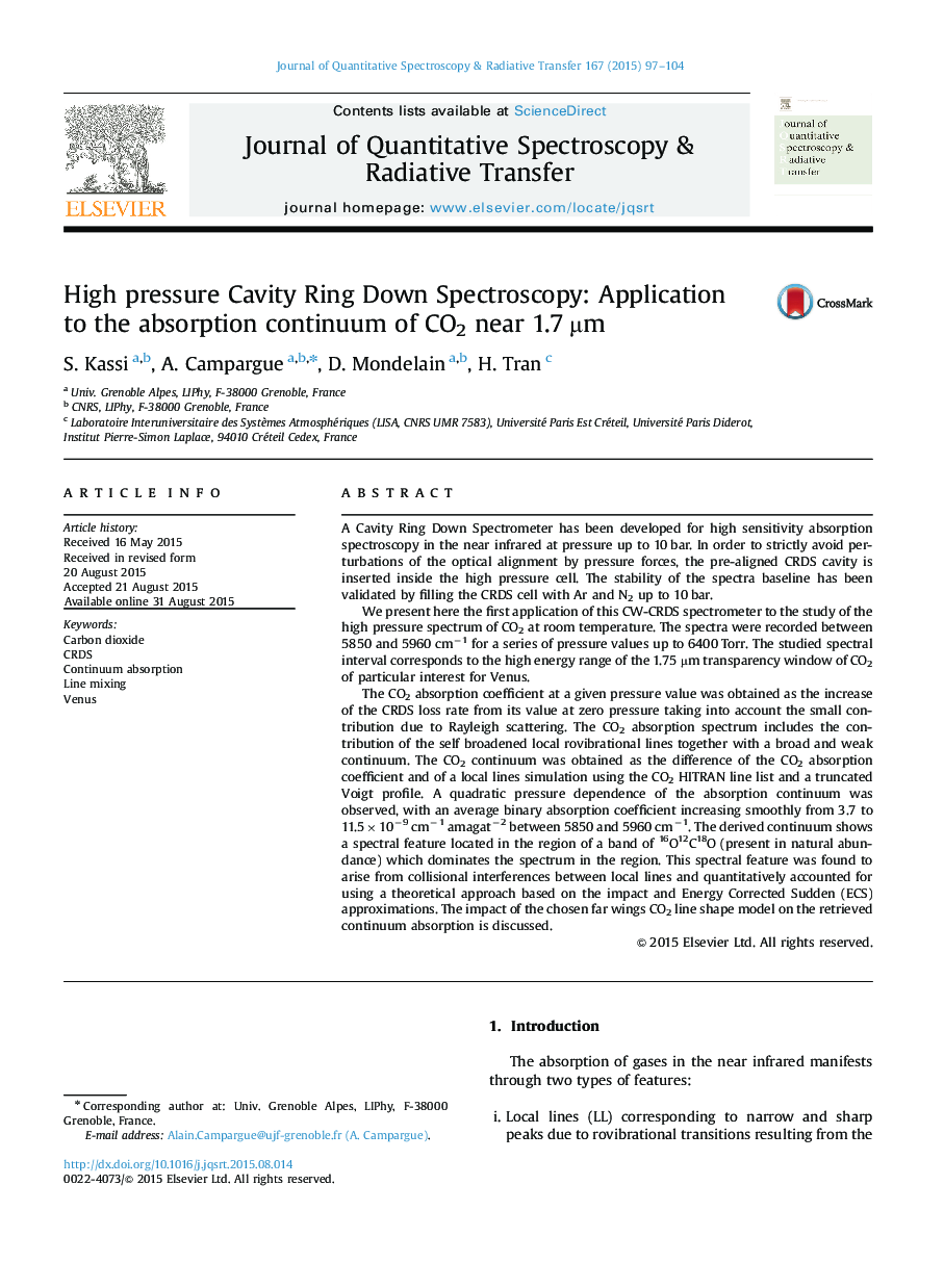 High pressure Cavity Ring Down Spectroscopy: Application to the absorption continuum of CO2 near 1.7 Âµm