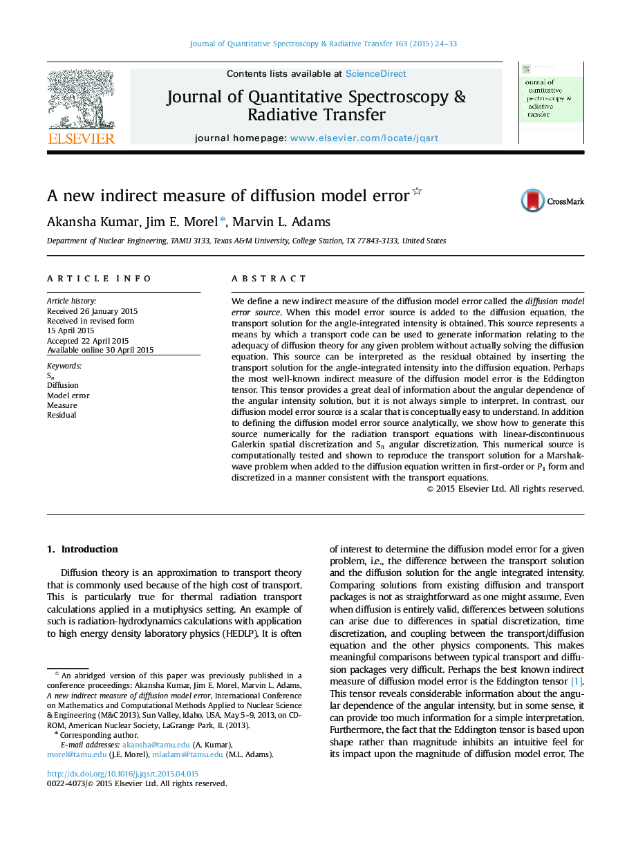 A new indirect measure of diffusion model error