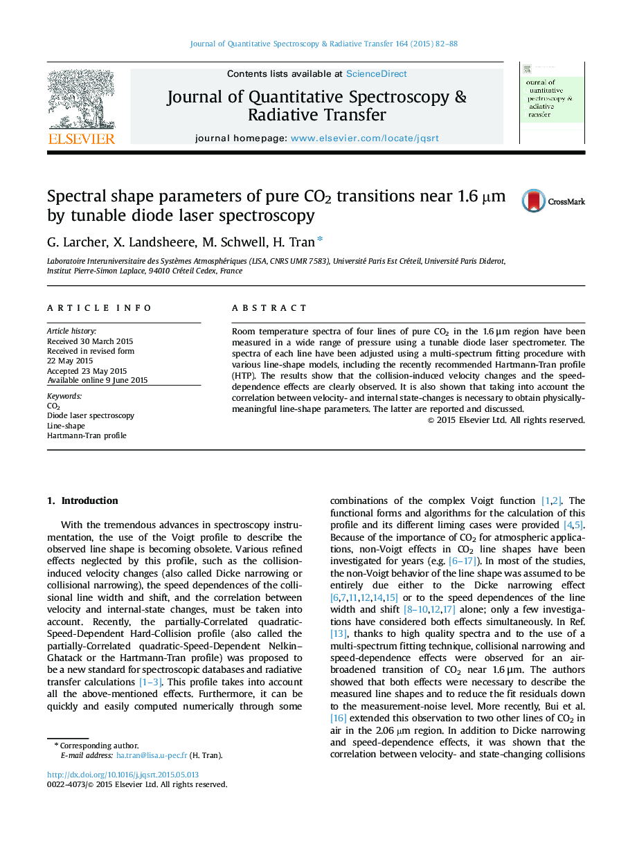 Spectral shape parameters of pure CO2 transitions near 1.6 Âµm by tunable diode laser spectroscopy