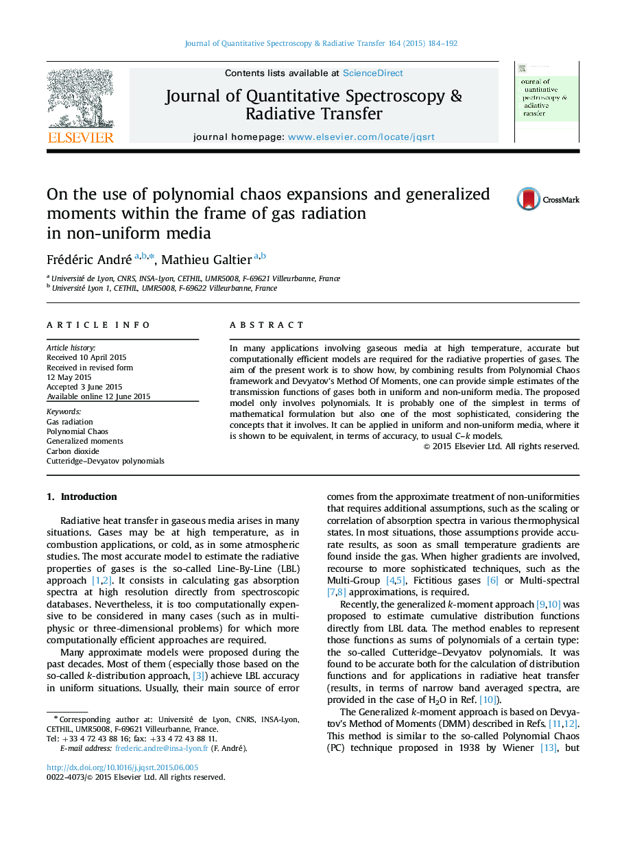 On the use of polynomial chaos expansions and generalized moments within the frame of gas radiation in non-uniform media