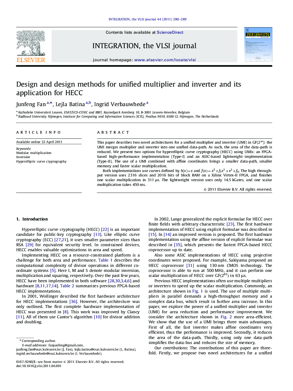 Design and design methods for unified multiplier and inverter and its application for HECC