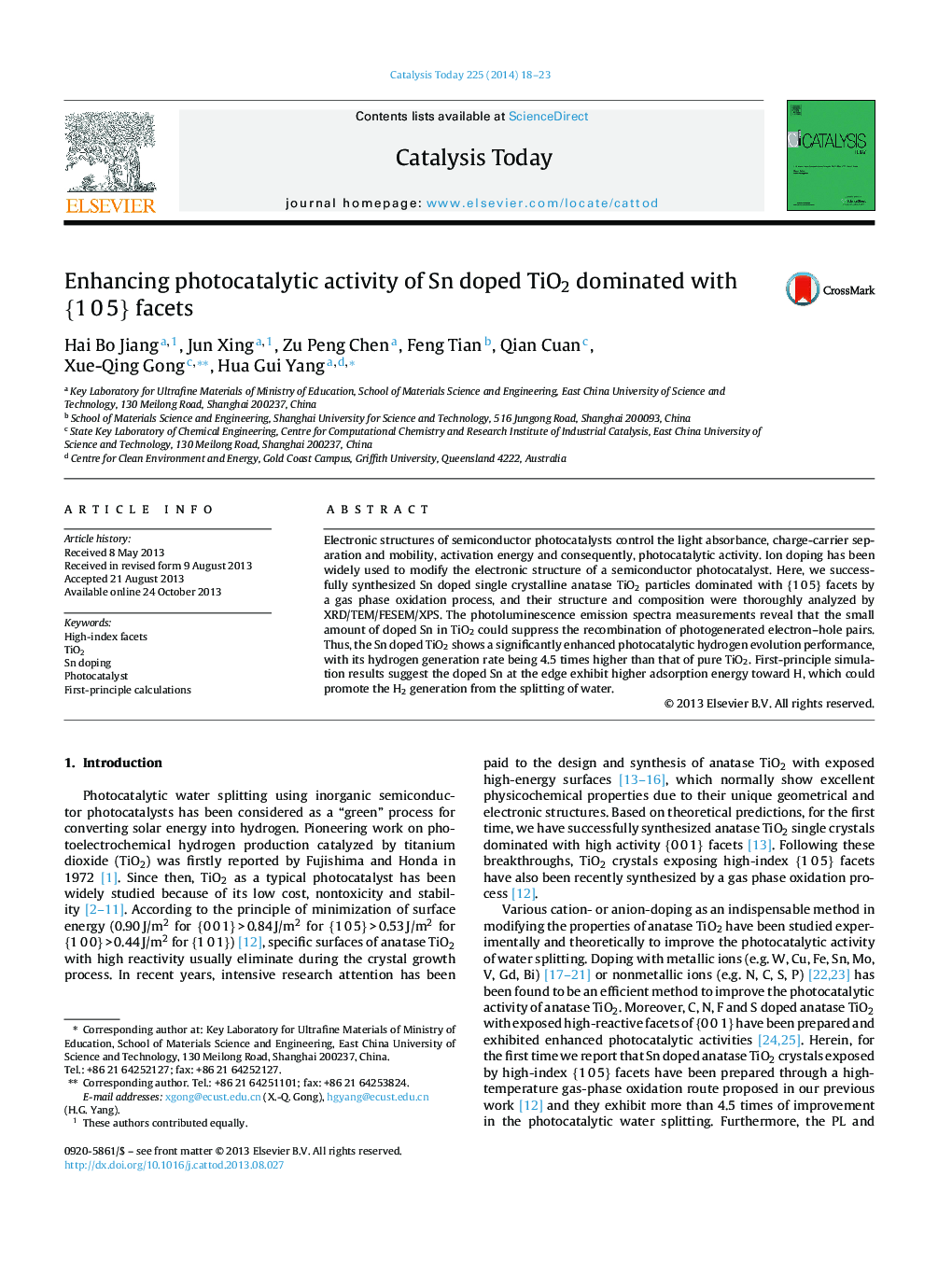 Enhancing photocatalytic activity of Sn doped TiO2 dominated with {1 0 5} facets