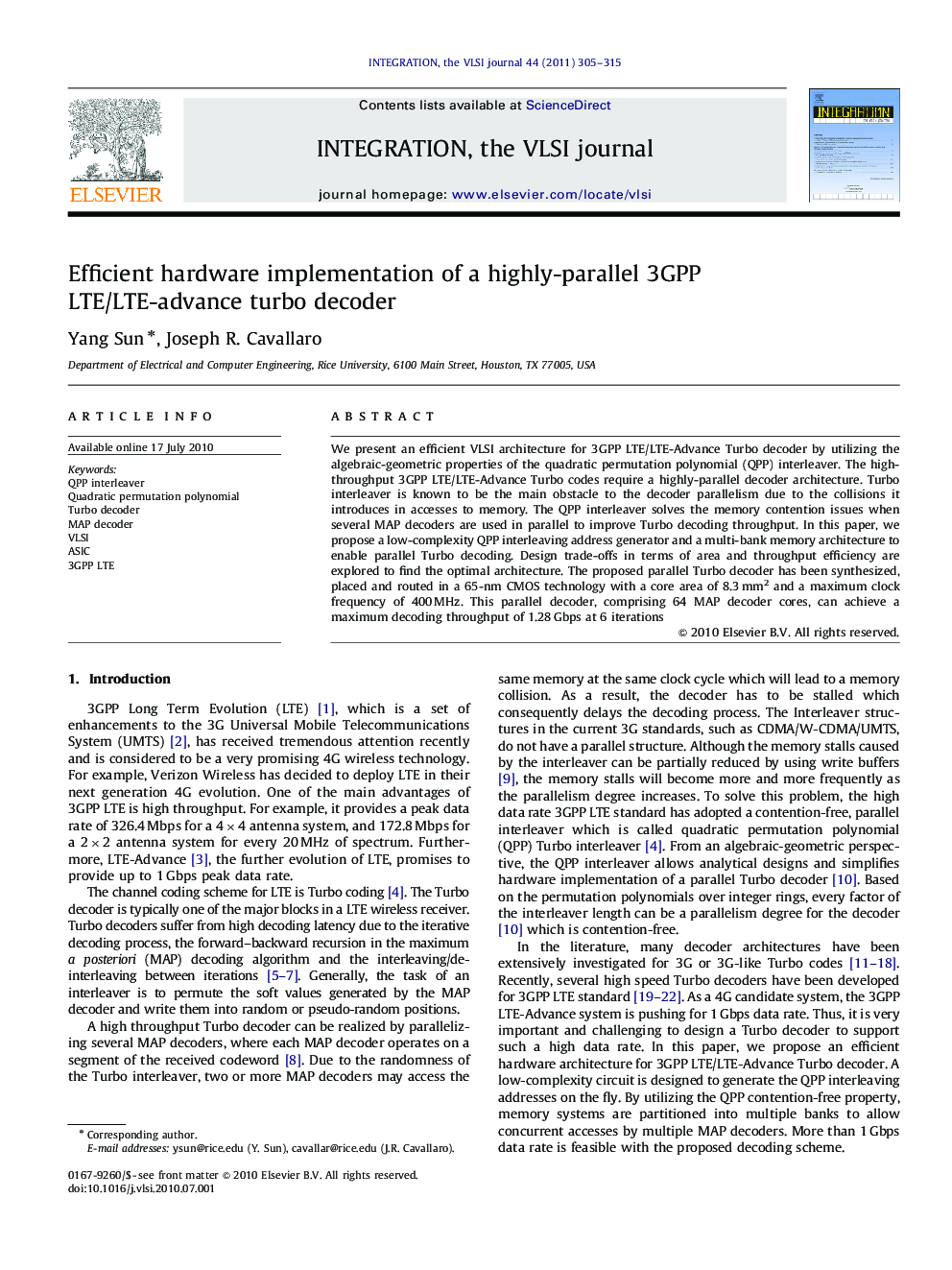 Efficient hardware implementation of a highly-parallel 3GPP LTE/LTE-advance turbo decoder