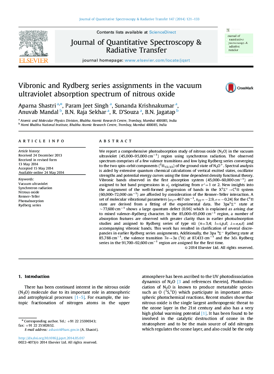 Vibronic and Rydberg series assignments in the vacuum ultraviolet absorption spectrum of nitrous oxide