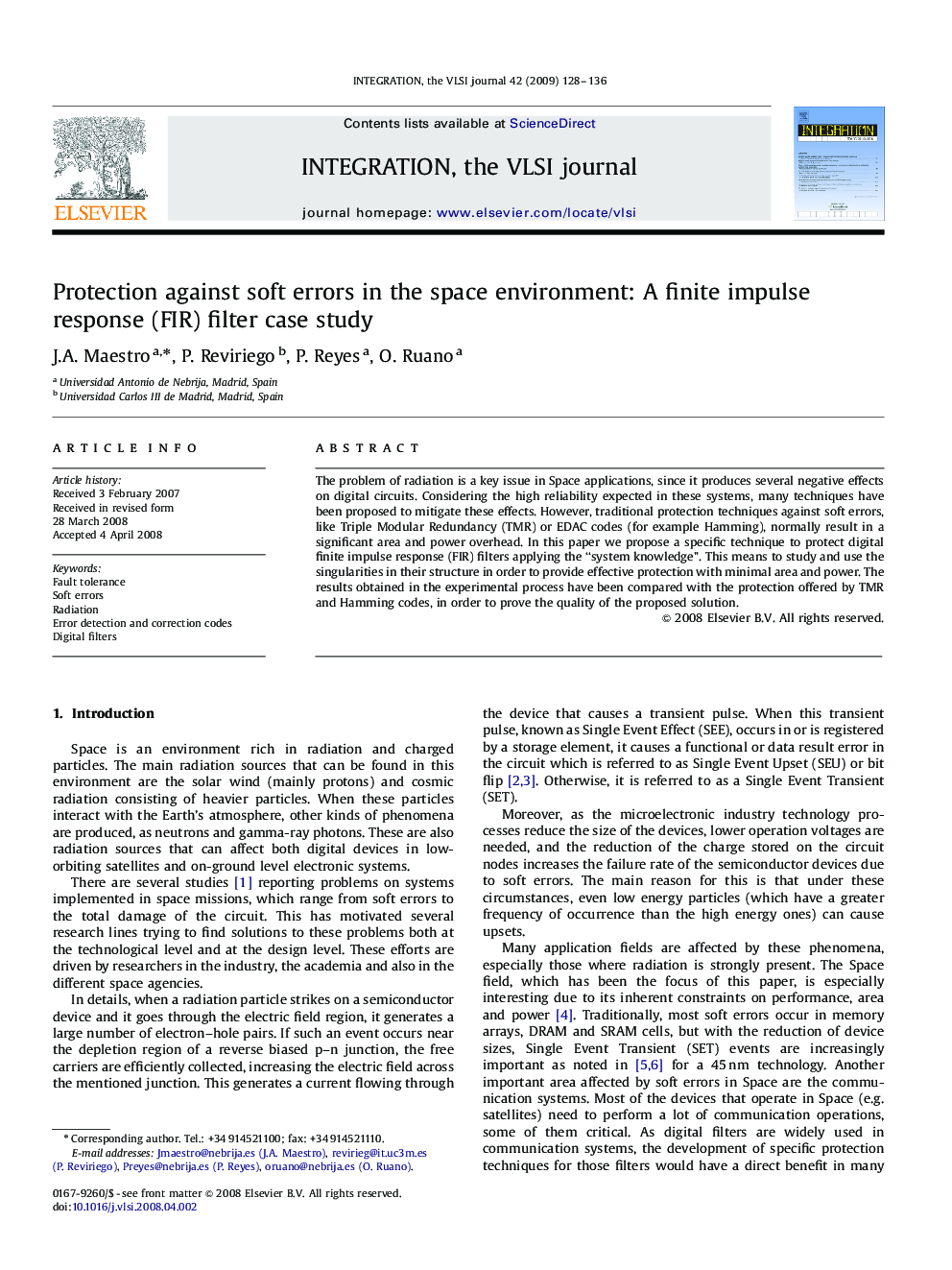 Protection against soft errors in the space environment: A finite impulse response (FIR) filter case study