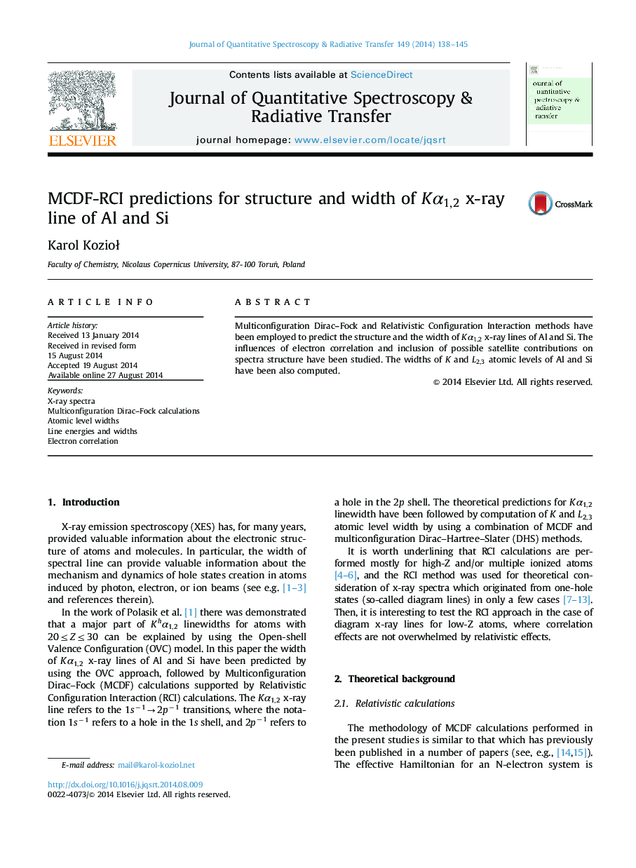 MCDF-RCI predictions for structure and width of KÎ±1,2 x-ray line of Al and Si