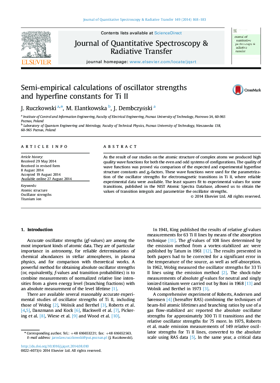 Semi-empirical calculations of oscillator strengths and hyperfine constants for Ti II