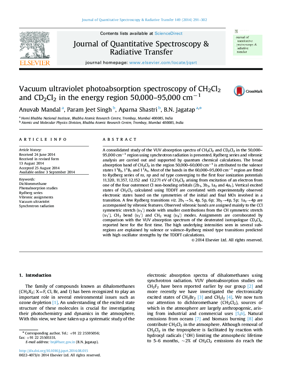 Vacuum ultraviolet photoabsorption spectroscopy of CH2Cl2 and CD2Cl2 in the energy region 50,000-95,000 cmâ1
