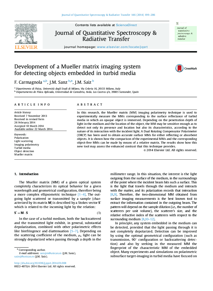 Development of a Mueller matrix imaging system for detecting objects embedded in turbid media