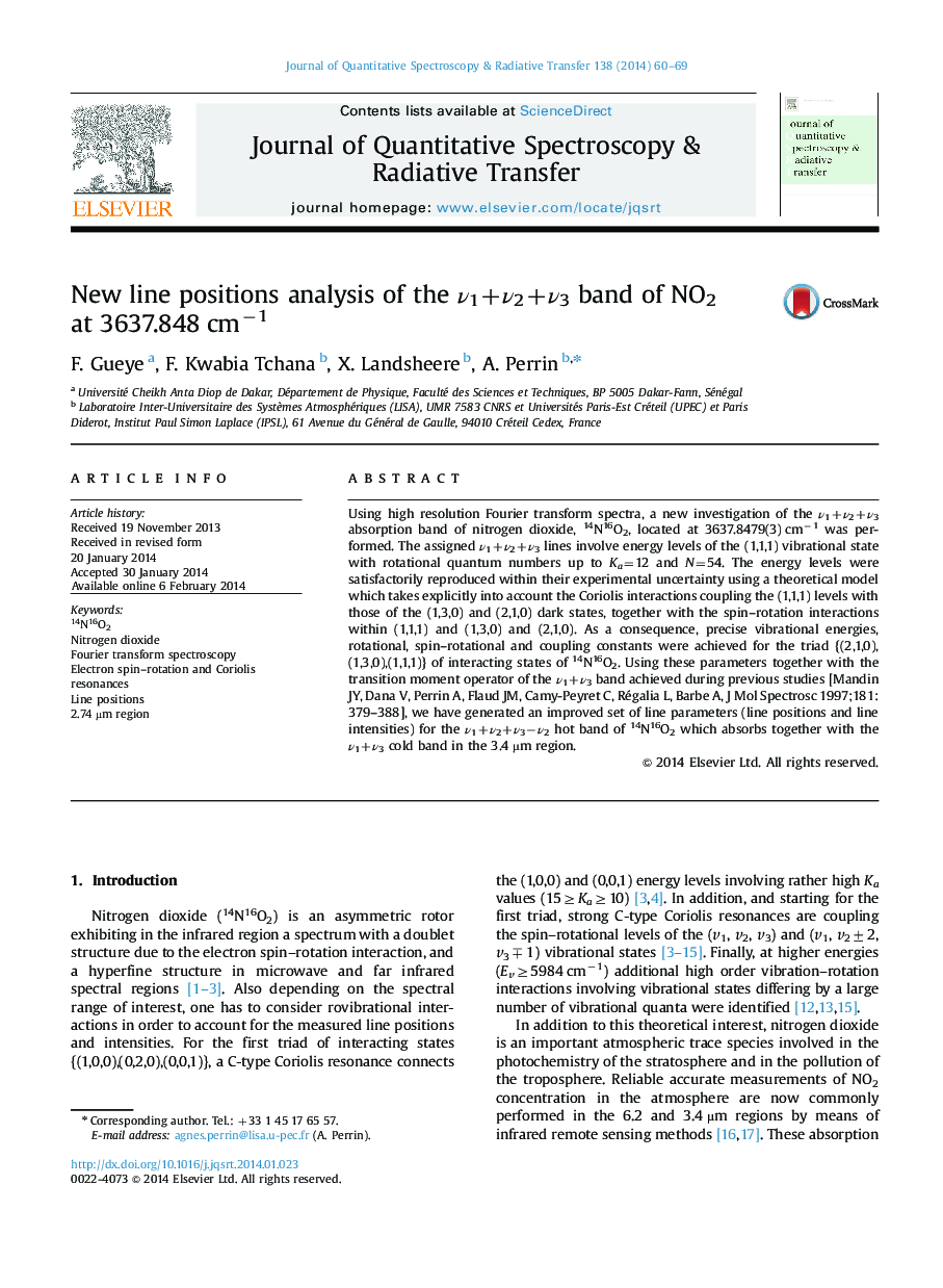 New line positions analysis of the Î½1+Î½2+Î½3 band of NO2 at 3637.848 cmâ1