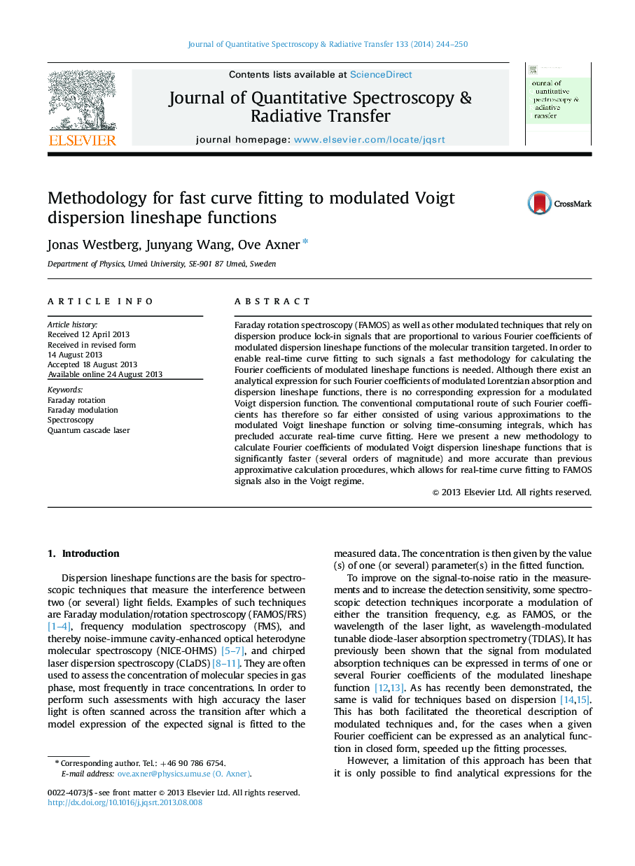 Methodology for fast curve fitting to modulated Voigt dispersion lineshape functions