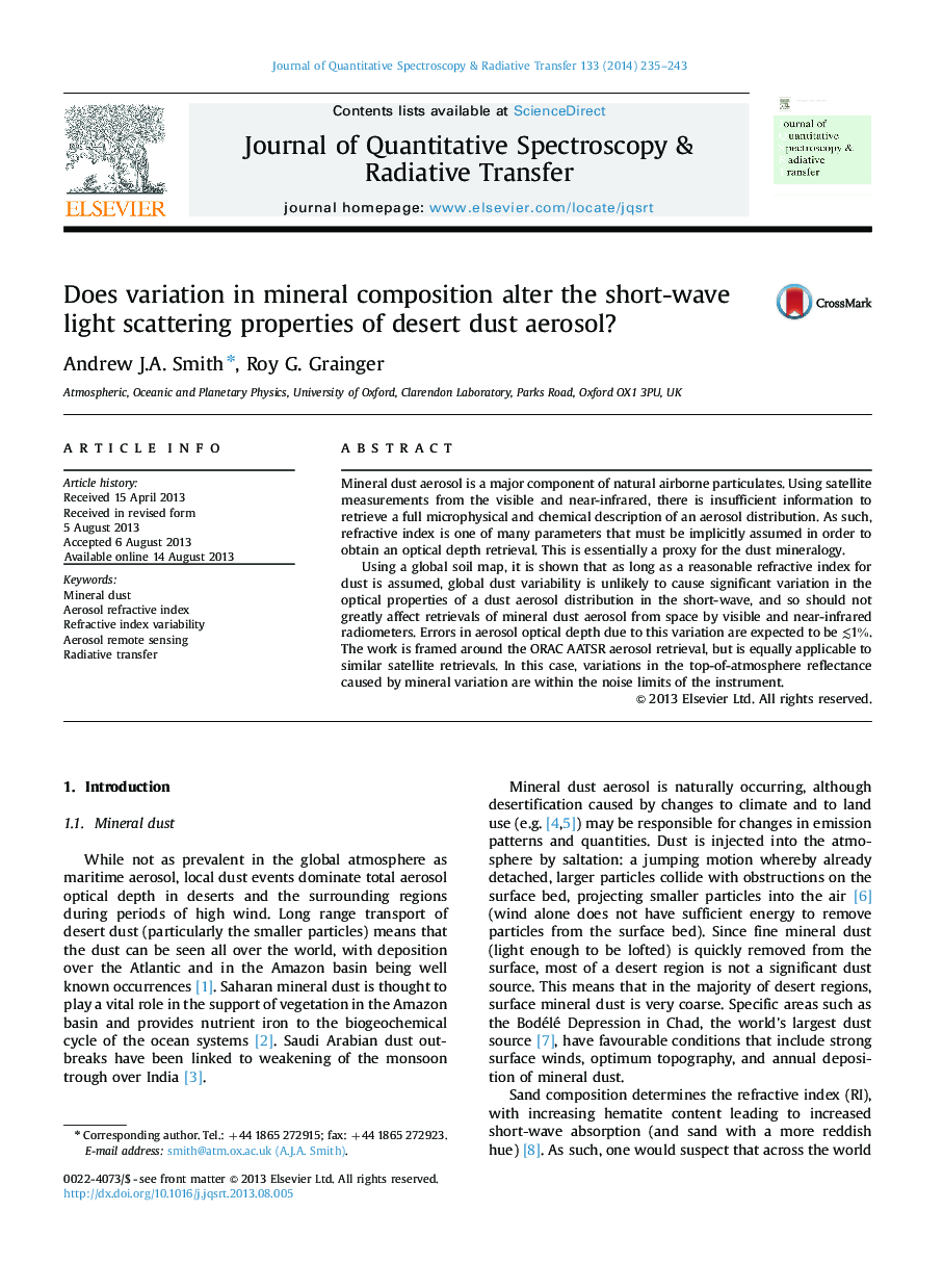 Does variation in mineral composition alter the short-wave light scattering properties of desert dust aerosol?