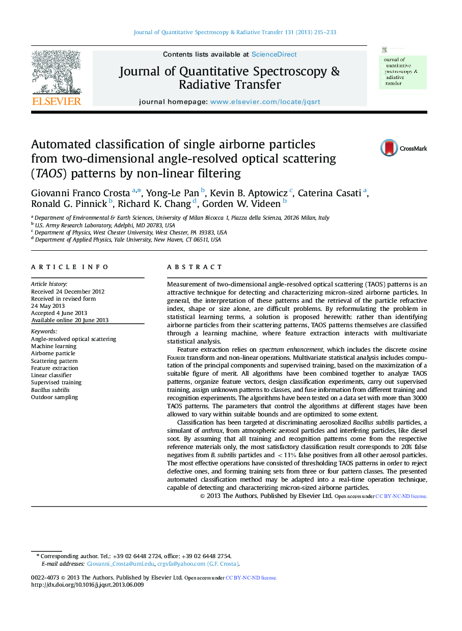 Automated classification of single airborne particles from two-dimensional angle-resolved optical scattering (TAOS) patterns by non-linear filtering