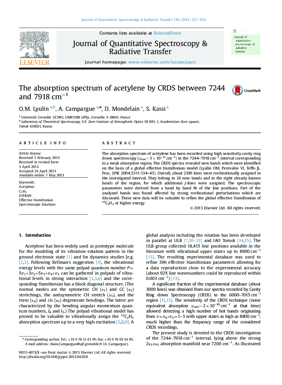 The absorption spectrum of acetylene by CRDS between 7244 and 7918 cmâ1