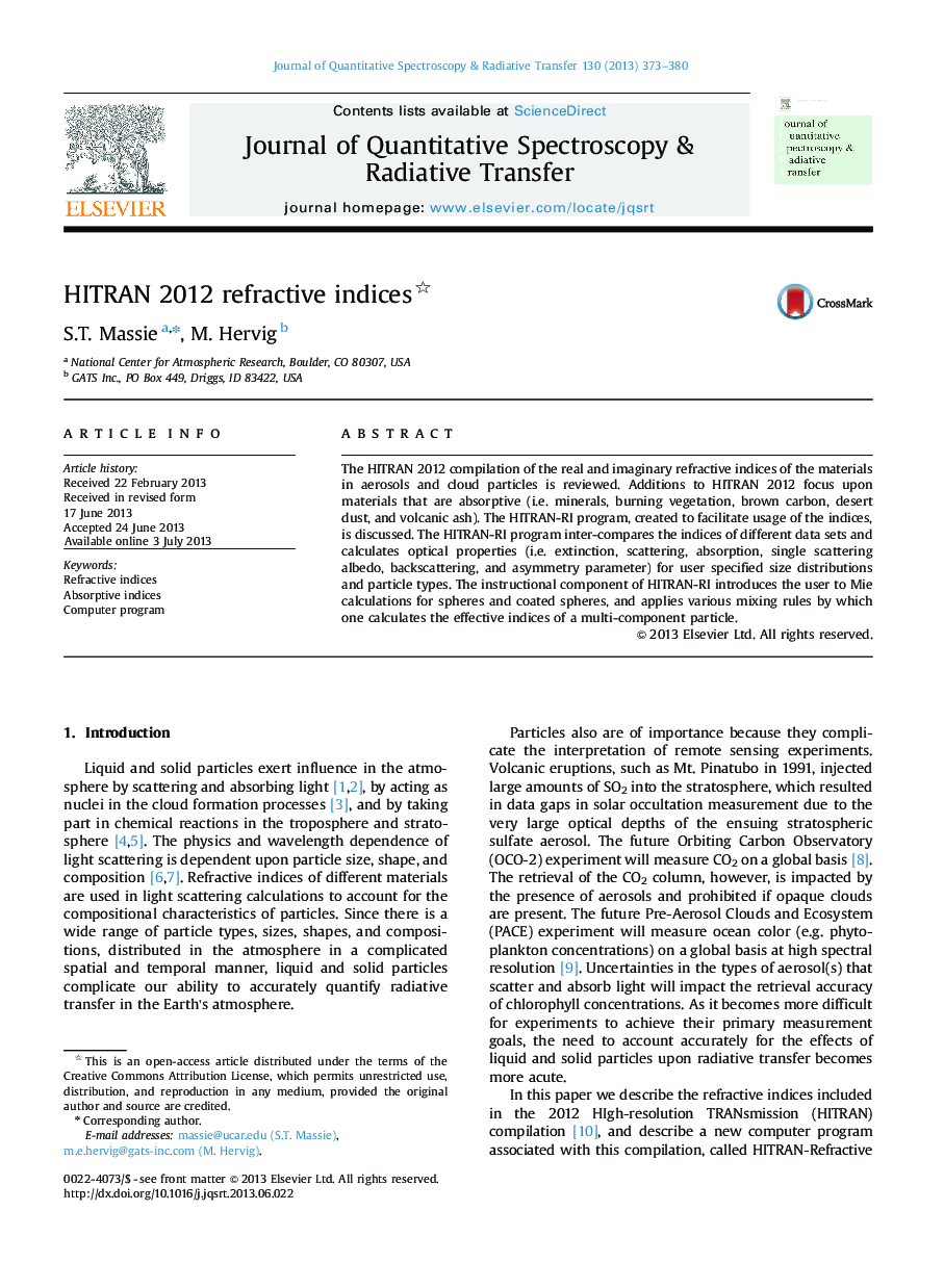 HITRAN 2012 refractive indices