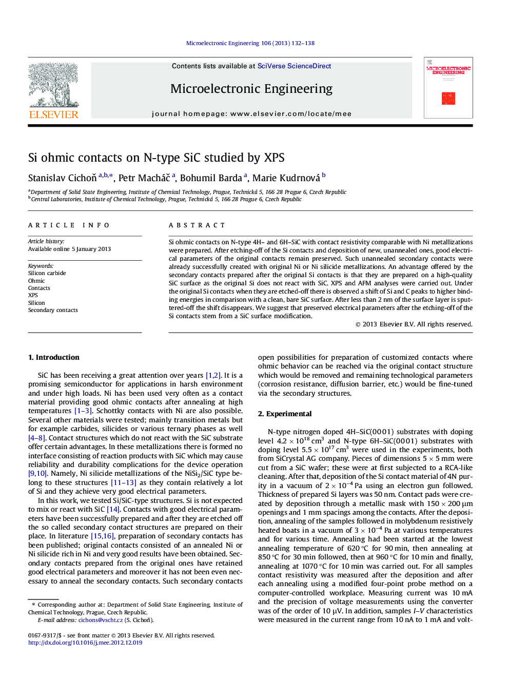 Si ohmic contacts on N-type SiC studied by XPS