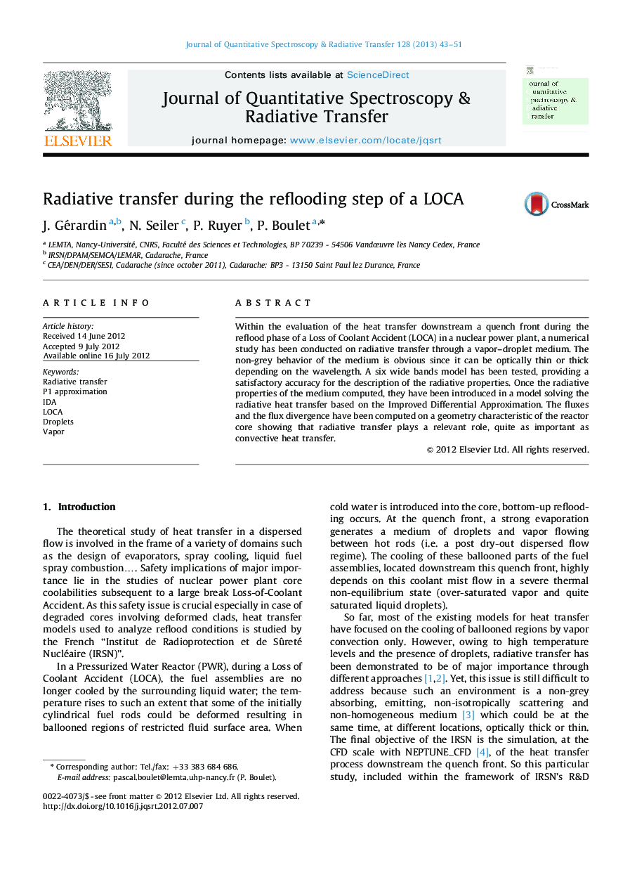 Radiative transfer during the reflooding step of a LOCA