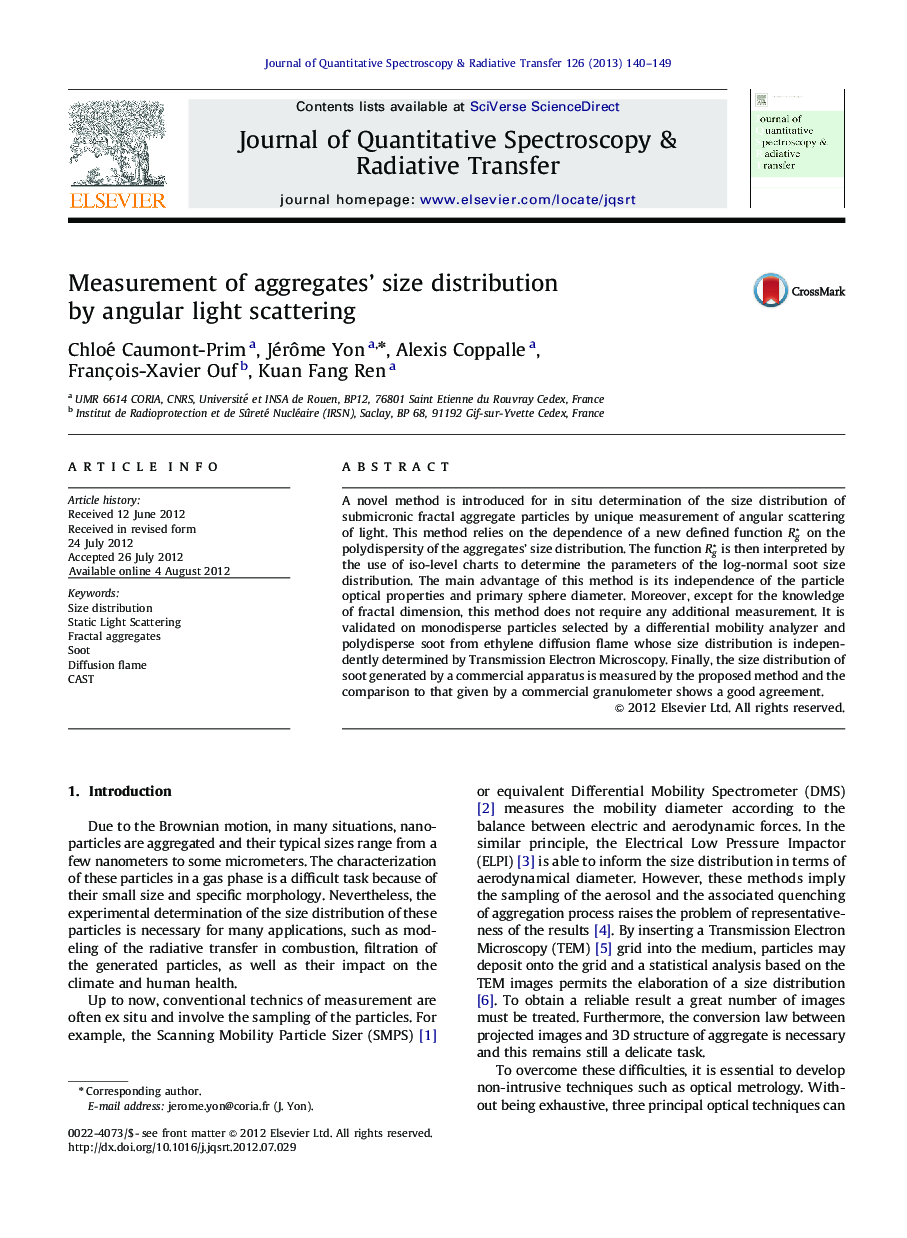 Measurement of aggregates' size distribution by angular light scattering