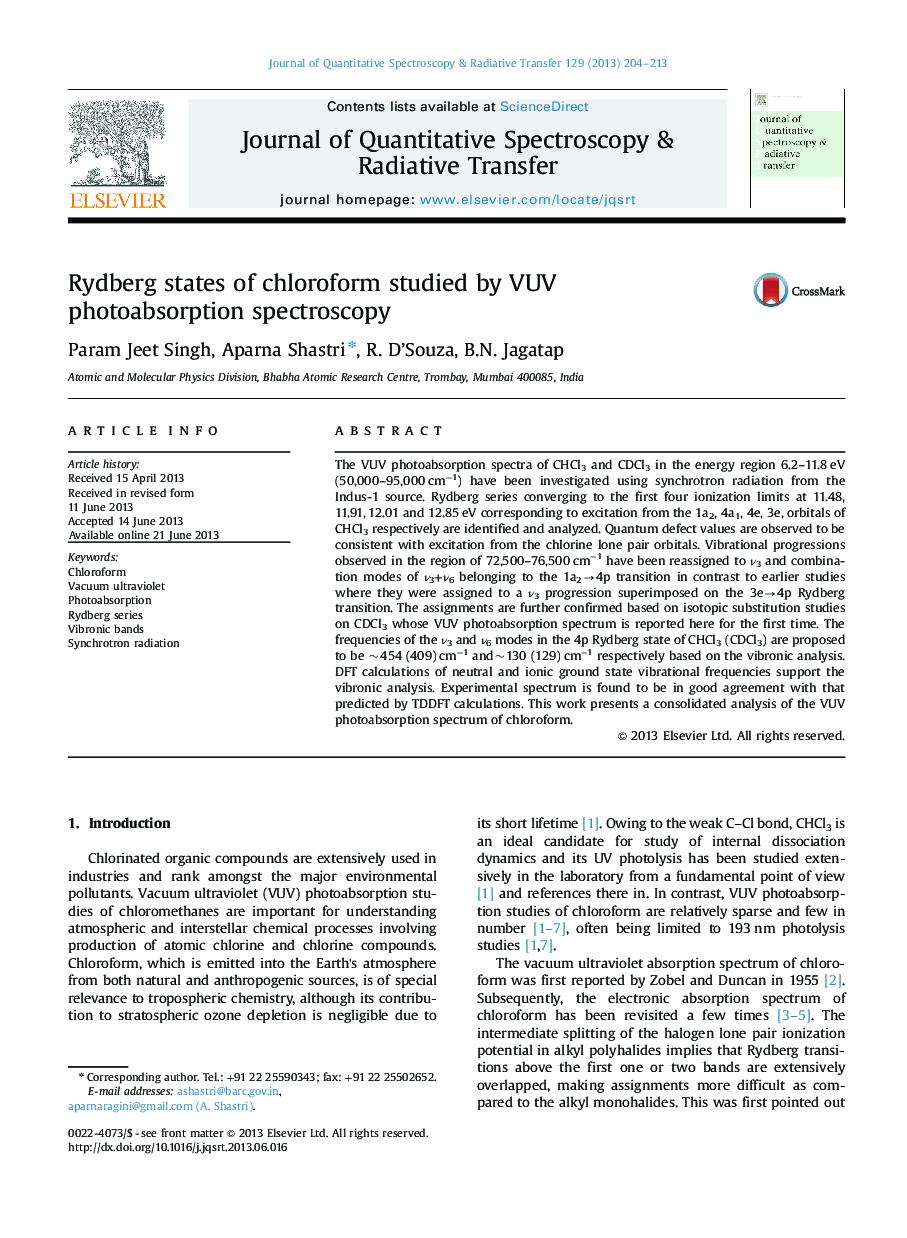 Rydberg states of chloroform studied by VUV photoabsorption spectroscopy