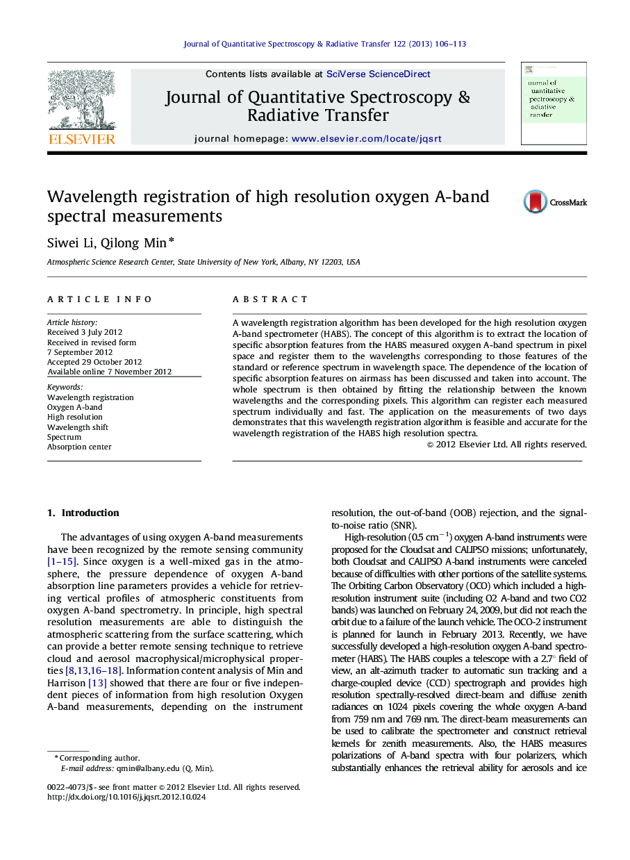 Wavelength registration of high resolution oxygen A-band spectral measurements