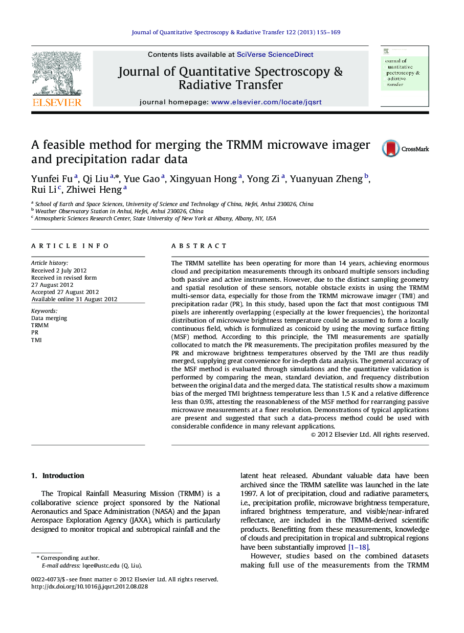 A feasible method for merging the TRMM microwave imager and precipitation radar data