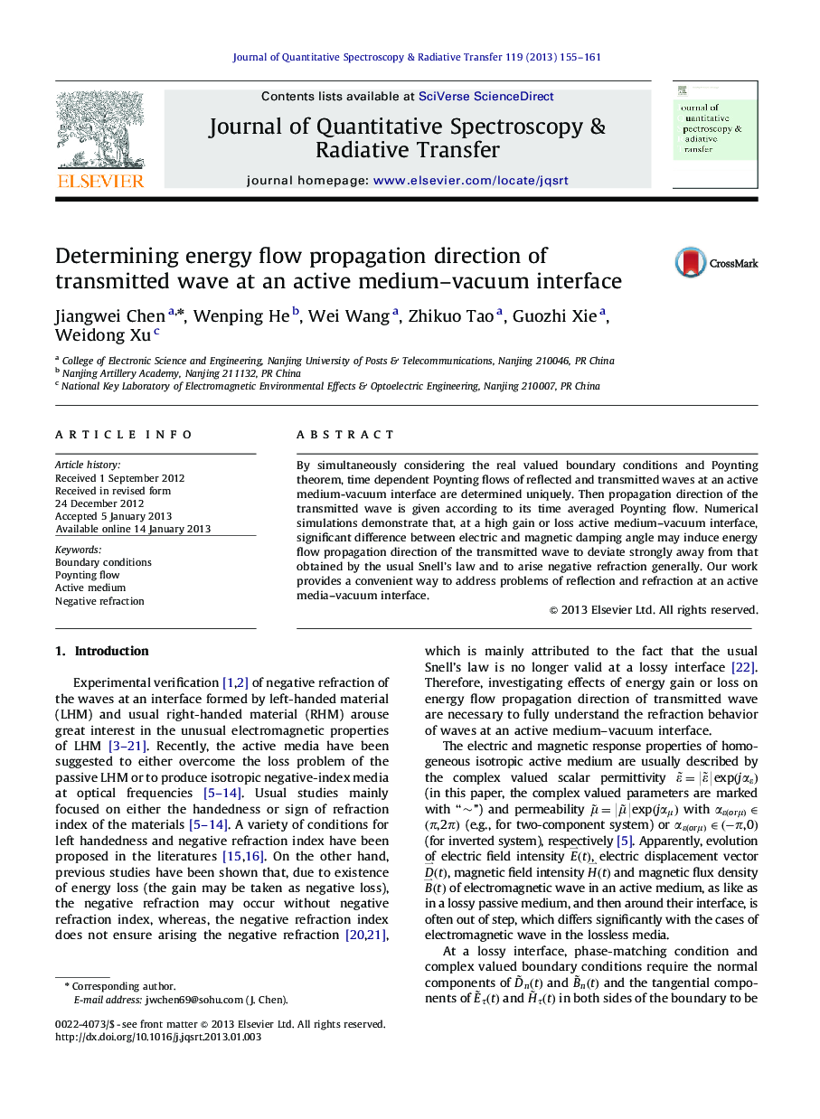 Determining energy flow propagation direction of transmitted wave at an active medium-vacuum interface