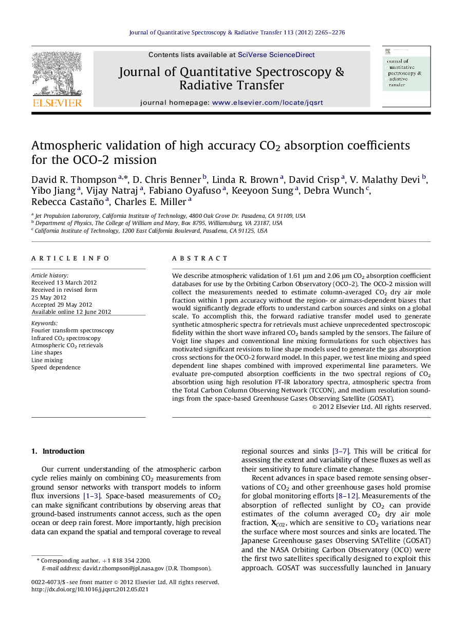 Atmospheric validation of high accuracy CO2 absorption coefficients for the OCO-2 mission