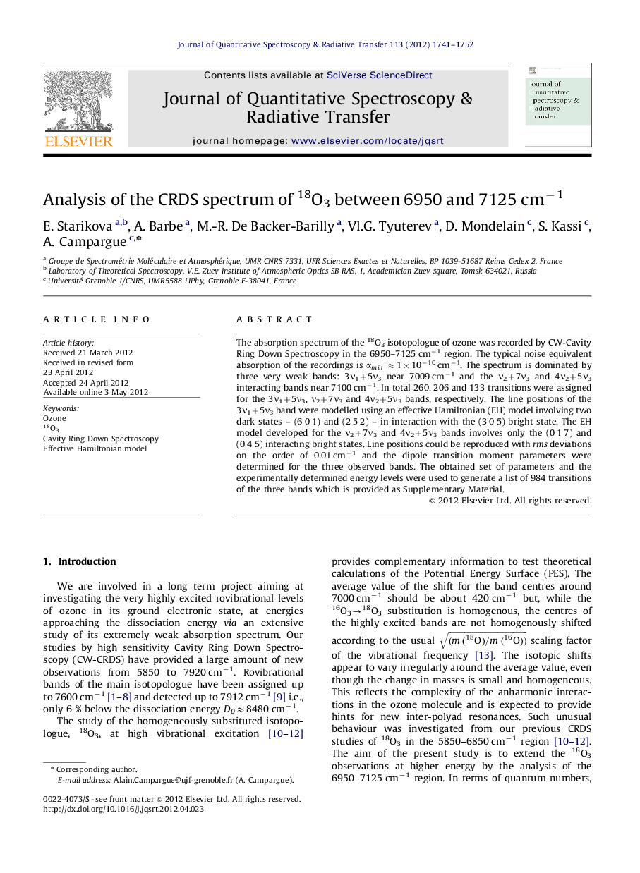 Analysis of the CRDS spectrum of 18O3 between 6950 and 7125 cmâ1