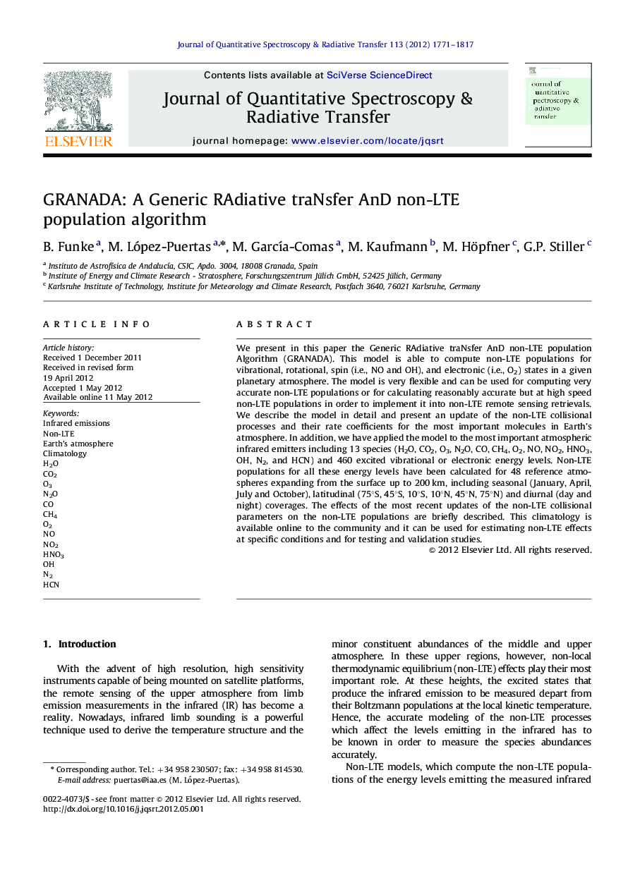 GRANADA: A Generic RAdiative traNsfer AnD non-LTE population algorithm