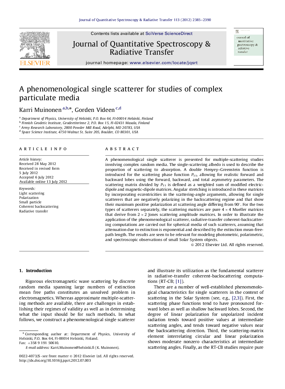 A phenomenological single scatterer for studies of complex particulate media