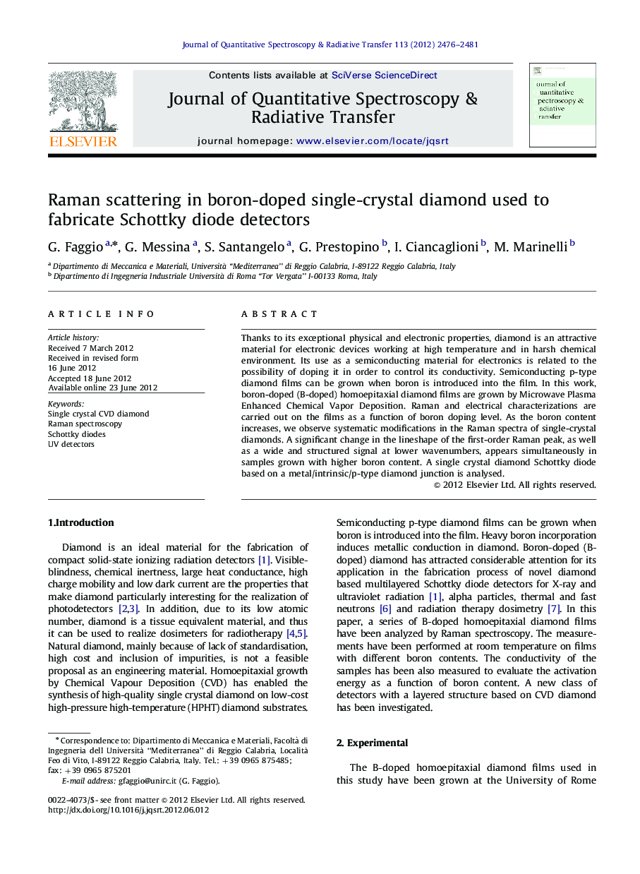 Raman scattering in boron-doped single-crystal diamond used to fabricate Schottky diode detectors