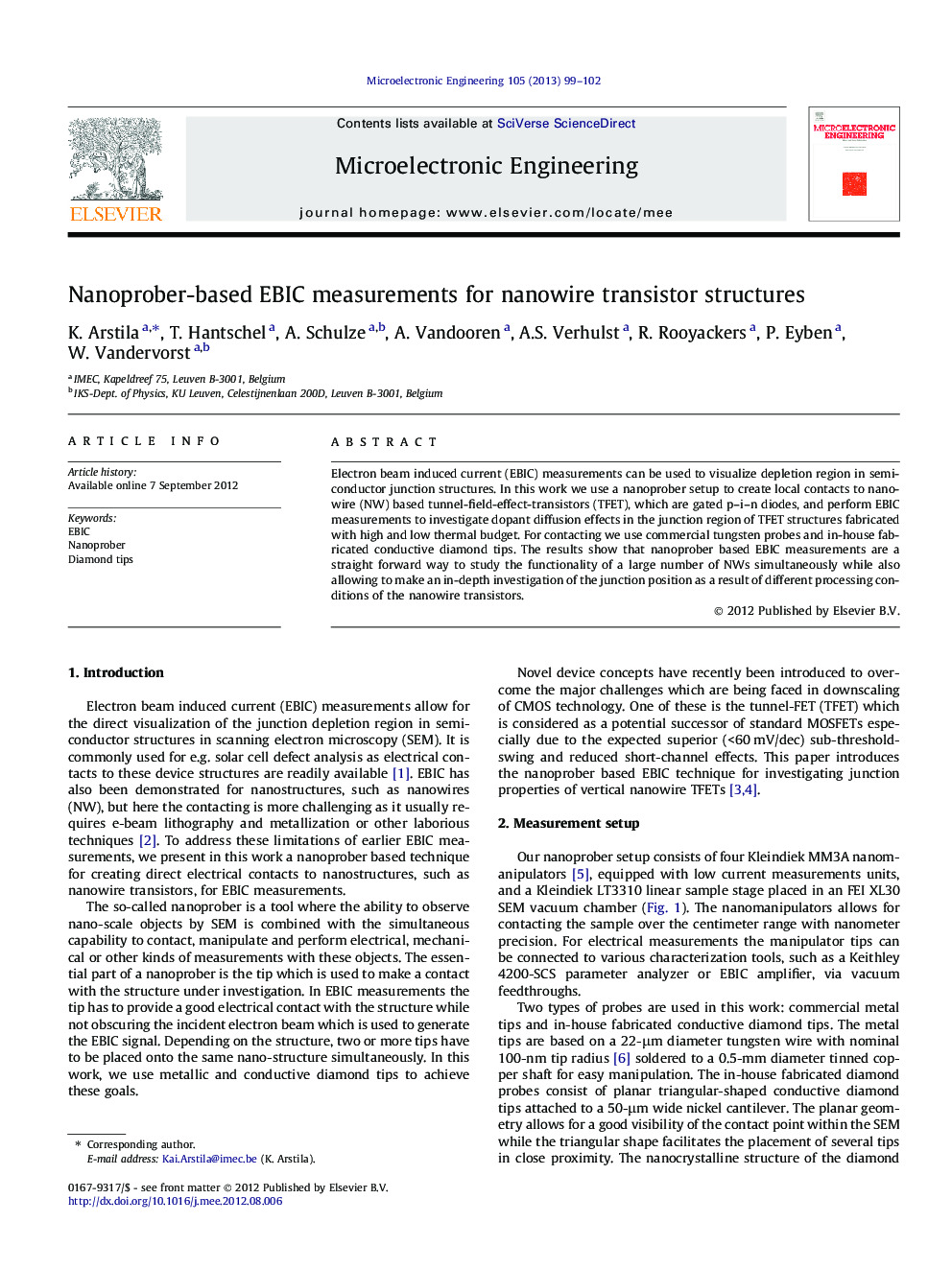 Nanoprober-based EBIC measurements for nanowire transistor structures