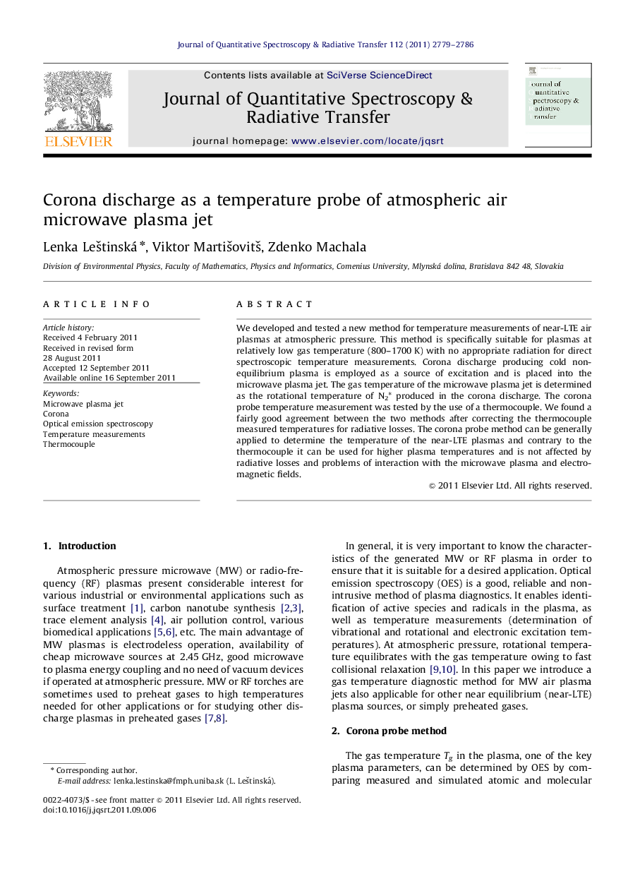 Corona discharge as a temperature probe of atmospheric air microwave plasma jet