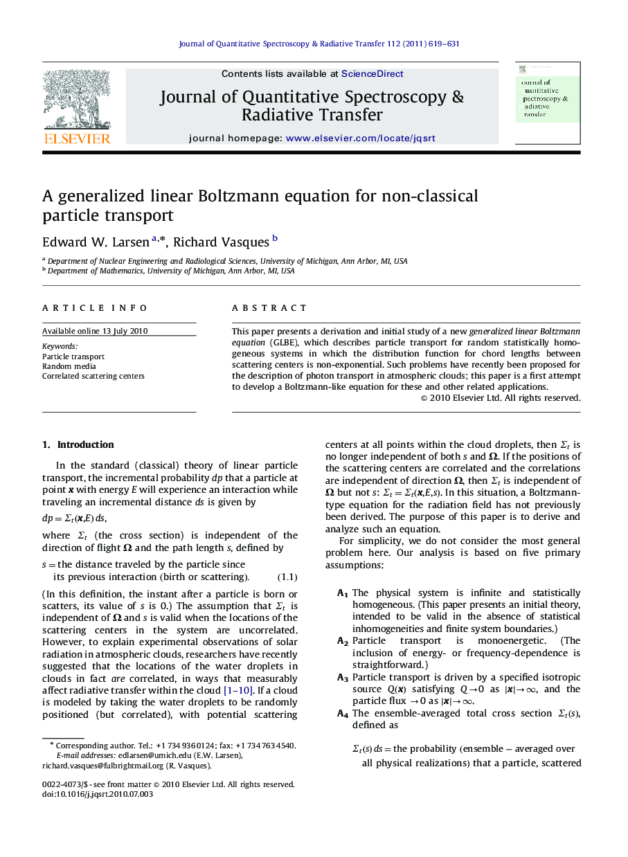 A generalized linear Boltzmann equation for non-classical particle transport