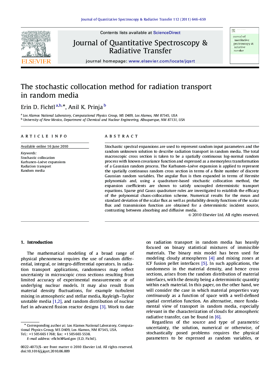 The stochastic collocation method for radiation transport in random media