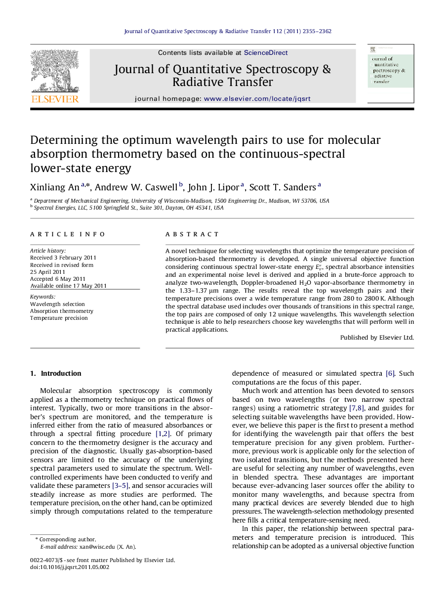 Determining the optimum wavelength pairs to use for molecular absorption thermometry based on the continuous-spectral lower-state energy