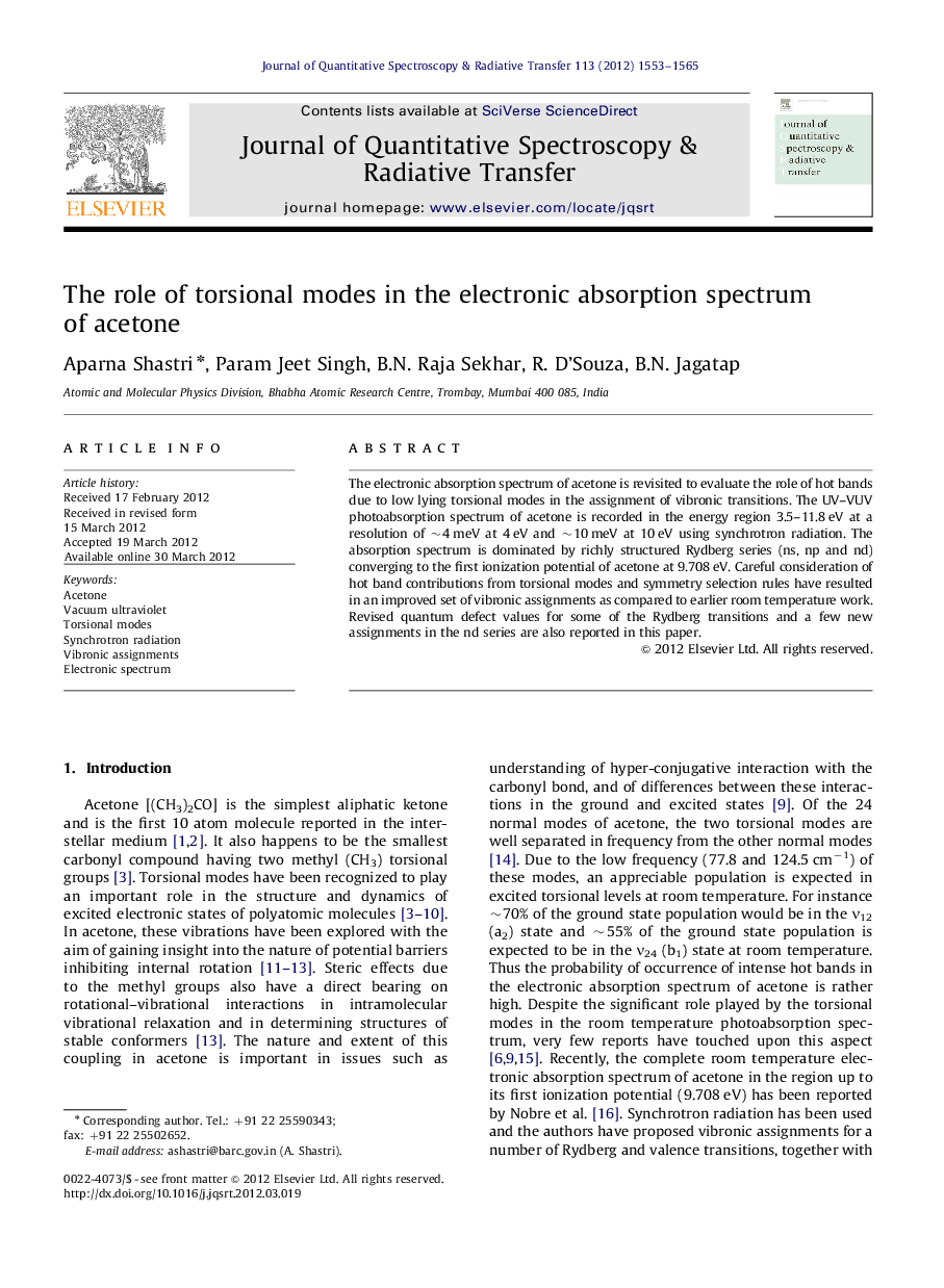 The role of torsional modes in the electronic absorption spectrum of acetone