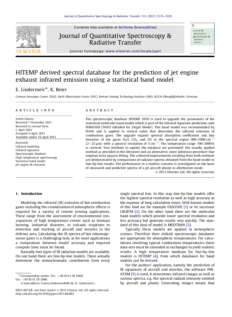 HITEMP derived spectral database for the prediction of jet engine exhaust infrared emission using a statistical band model