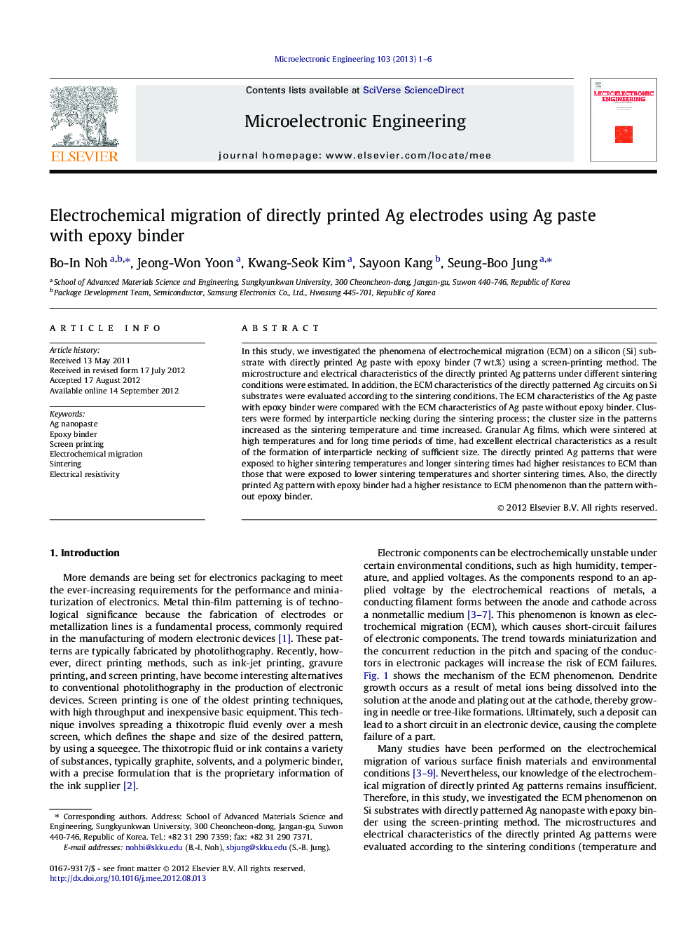 Electrochemical migration of directly printed Ag electrodes using Ag paste with epoxy binder