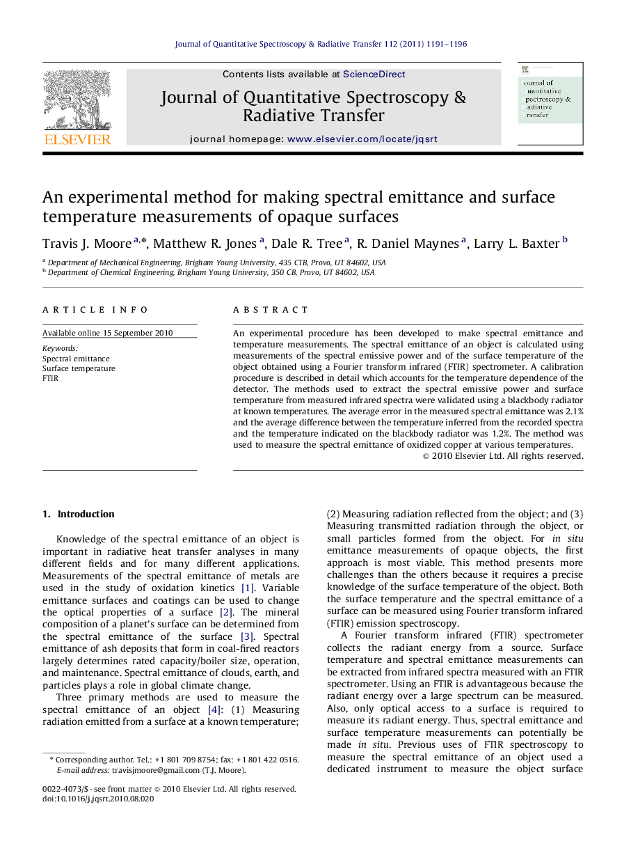 An experimental method for making spectral emittance and surface temperature measurements of opaque surfaces