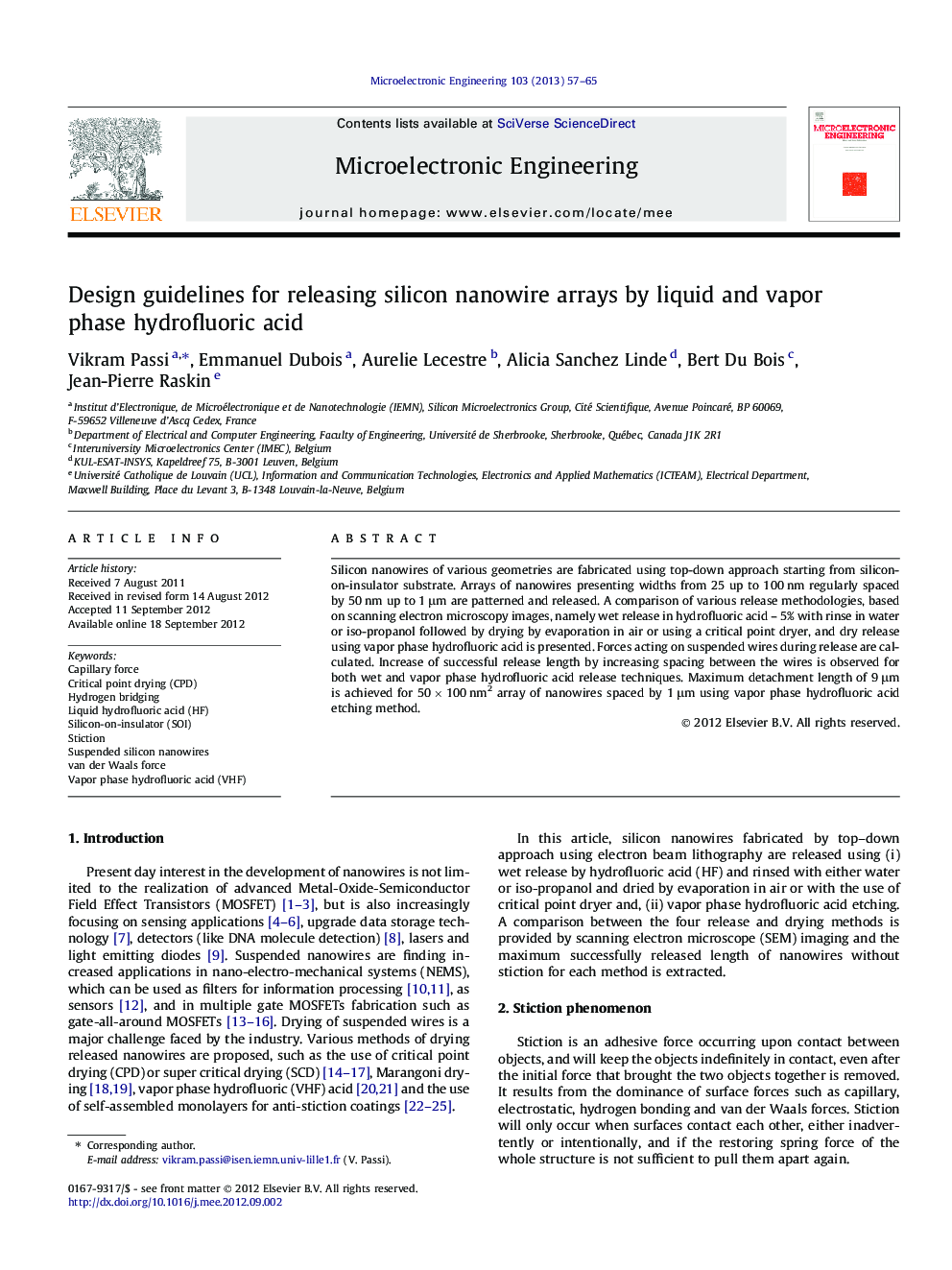 Design guidelines for releasing silicon nanowire arrays by liquid and vapor phase hydrofluoric acid