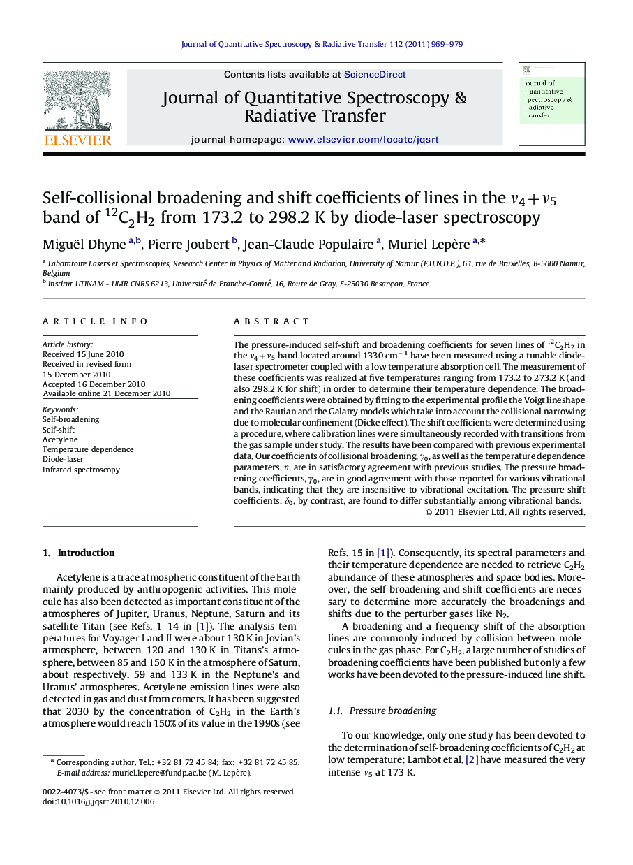 Self-collisional broadening and shift coefficients of lines in the Î½4+Î½5 band of C212H2 from 173.2 to 298.2 K by diode-laser spectroscopy