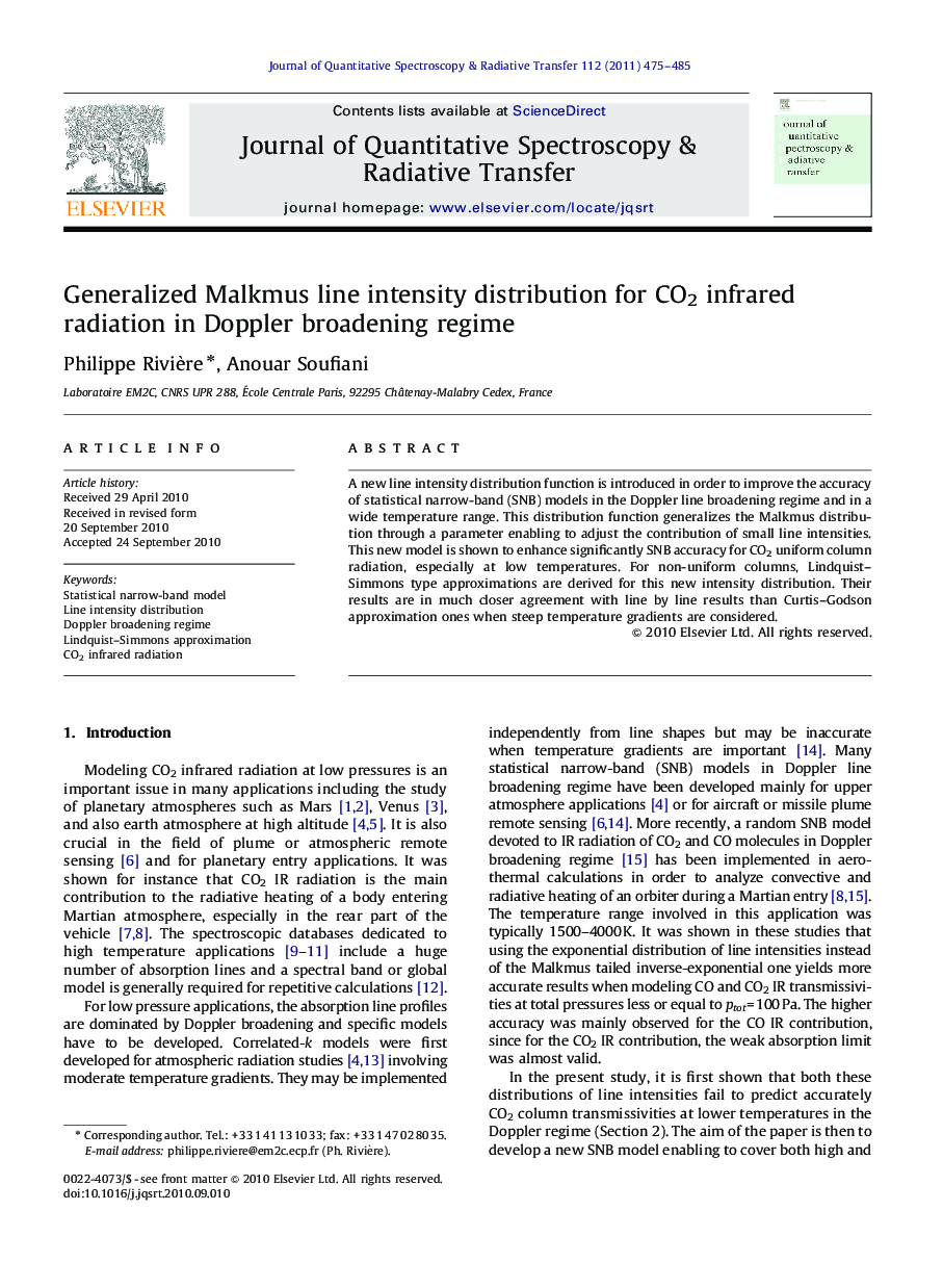 Generalized Malkmus line intensity distribution for CO2 infrared radiation in Doppler broadening regime