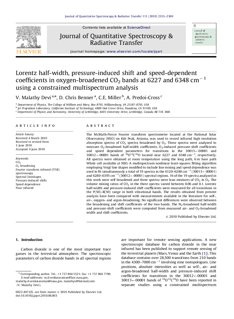 Lorentz half-width, pressure-induced shift and speed-dependent coefficients in oxygen-broadened CO2 bands at 6227 and 6348 cmâ1 using a constrained multispectrum analysis